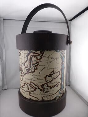 Vintage Style World Map Ice Bucket Cooler Container with Handle & Lid I1